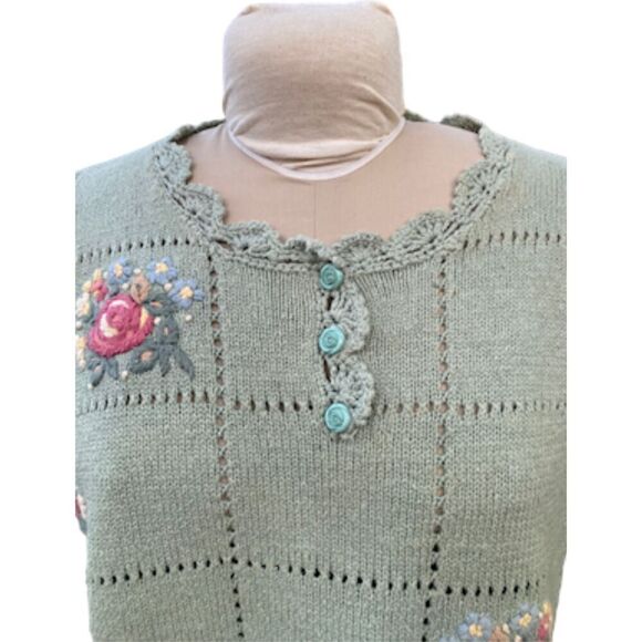 Colter Bay International Vintage Sweater Sz. L Hand Loomed Floral Grandma - Picture 4 of 16